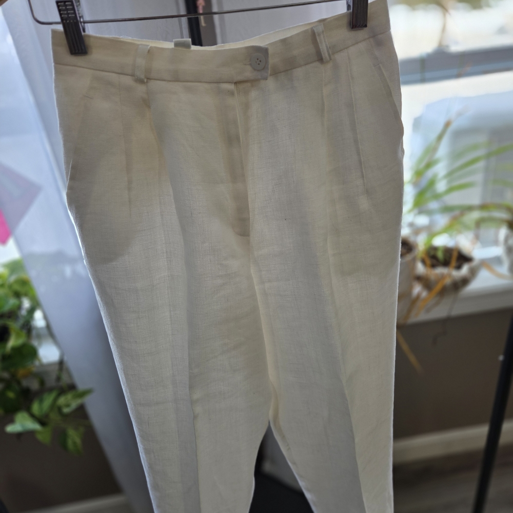 Talbots Women's 100% Linen Light Cream Pleated Dress Pants